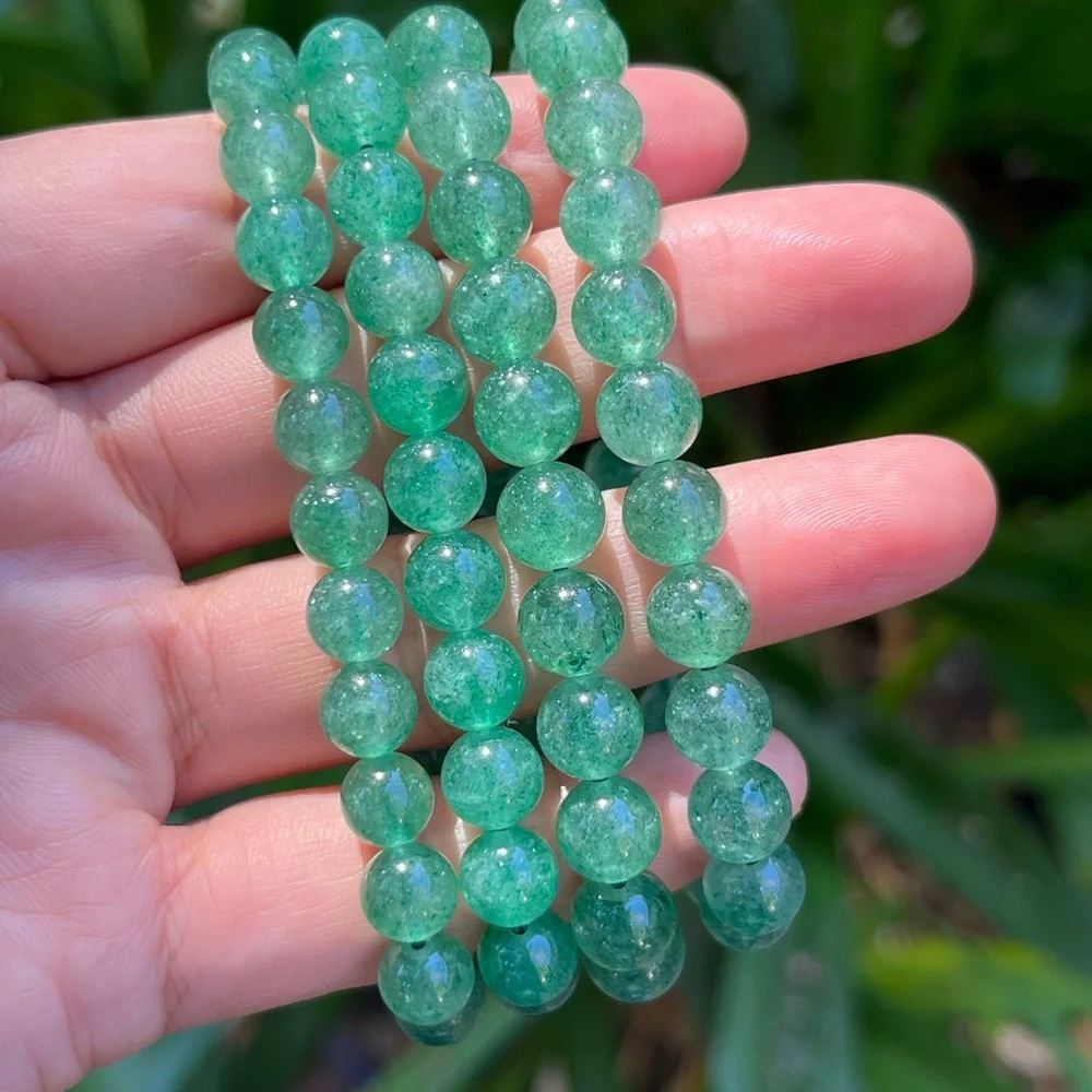 8mm stretchable flash green strawberry quartz bracelet‎